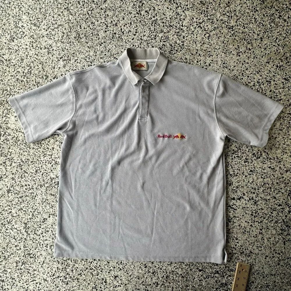 Vintage Red Bull Polo Shirt Logo Print Mens XL Gray Sweat X 00's Made in USA